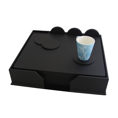 12 Seat Black Leather Conference Room Set w/ Round Coasters