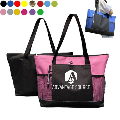 600D Oxford Zipper Tote Shoulder Bag