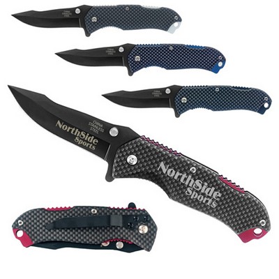 Pocket Knife with Carbon Fiber Design Metal Handle