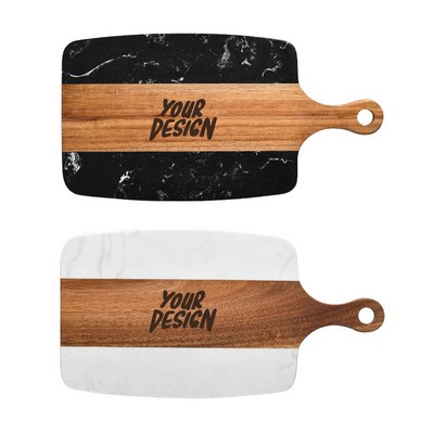 Marble and Acacia Wood Charcuterie Cutting Board with Handle Cheese Serving Tray