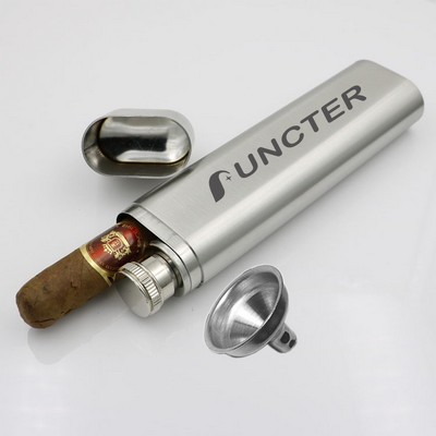 1-Cigar Stainless Steel Travel Case with Built-in Flask