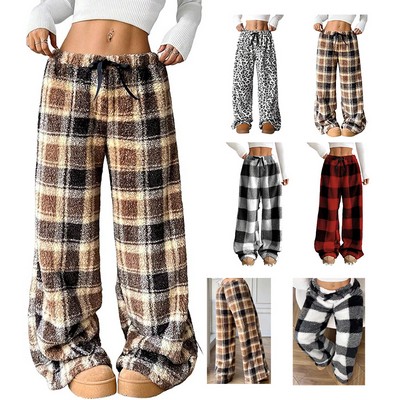Womens Fall Plush Plaid Pajama Pants Fleece Warm