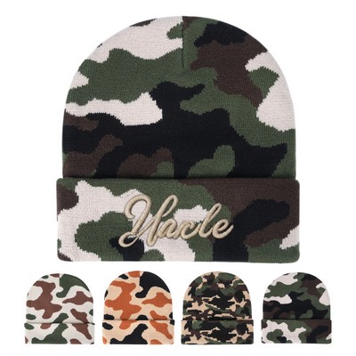 Unisex Camouflage Cuffed Knit Beanie