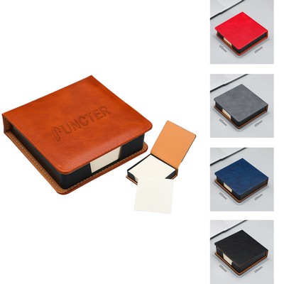 Leatherette PU Sticky Note Holder With Non-Adhesive Pads - Seamless Portable Desk/Travel Memo Box