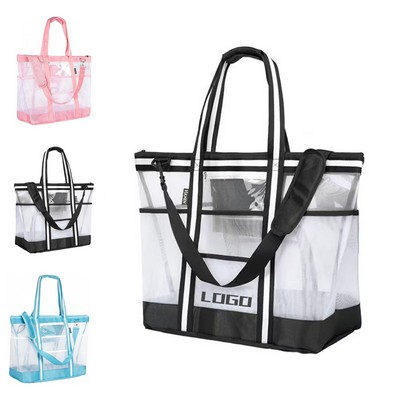Large Mesh Top Zip Tote Bag