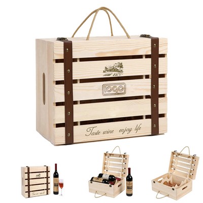 Wooden Six Bottle Wine Box