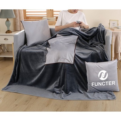 Plush Fleece 2-in-1 Pillow Blanket (17.7x17.7 Inches) – Dual-Tone Cozy Throw