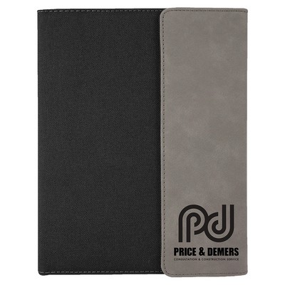 Gray/Black Leatherette Canvas Small Portfolio with 6x8 notepad - Laser Engraves to Black