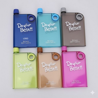 Notebook Flat Water Bottle Frosted Space-Saving Square Flask with Integrated Finger-Ring