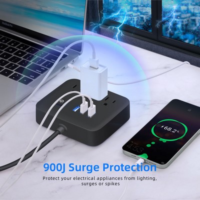 US Portable Desktop Charging Station with 3 Outlets 3 USB Multiple Protection Power Strip