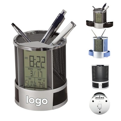 Multifunction Pen Holder With LCD Clock Thermometer
