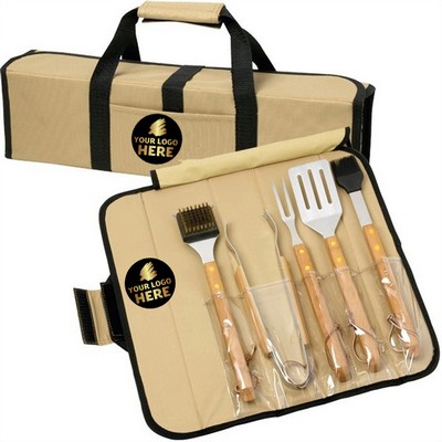 5-Piece Premium Bamboo Grill Tool Kit