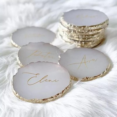 Faux Agate Resin Coaster with Gold Trim Personalized Crystal Palette for Nail Art & Makeup
