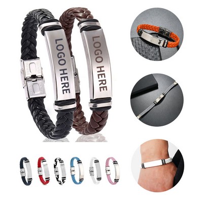 Stainless Steel Leather Woven Bracelet