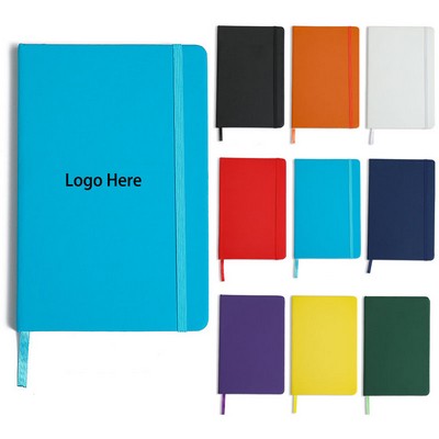 B6 PU Leather Notebook with Elastic Band & Ribbon Bookmark