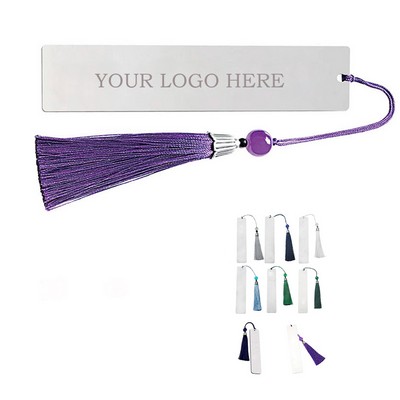 Rectangle Stainless Steel Bookmark with Tassel