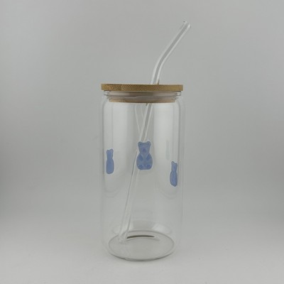 16oz Glass Cup with Lid and Straw
