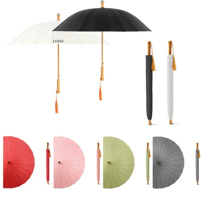 24 Ribs Straight Umbrella With Wooden Handle