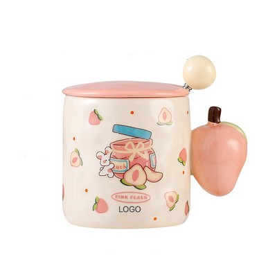 Vibrant 3D Fruit Ceramic Mug with Lid & Spoon High-Aesthetic "Summer Harvest" Coffee Cup