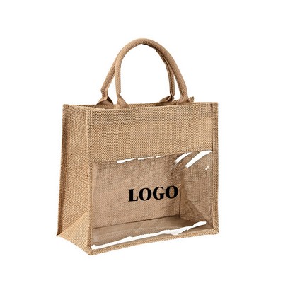 Pvc Jute Linen Transparent Tote Bag