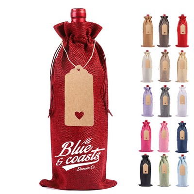 Burlap Wine Drawstring Pouch