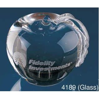 Glass Apple Paperweight w/Leaf