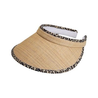 Straw Clip On Visor w/ Fabric Print Binding