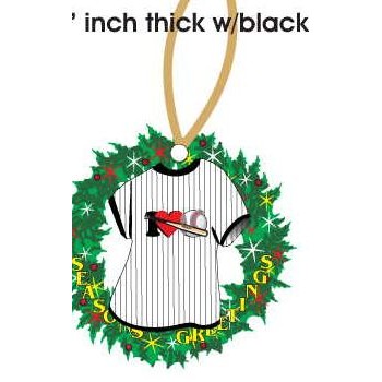 I Love Baseball w/ Bat T-Shirt Wreath Ornament on Black Back (4 Square Inch)
