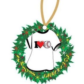 I Love Baseball T-Shirt Wreath Ornament w/ Black Back (4 Square Inch)