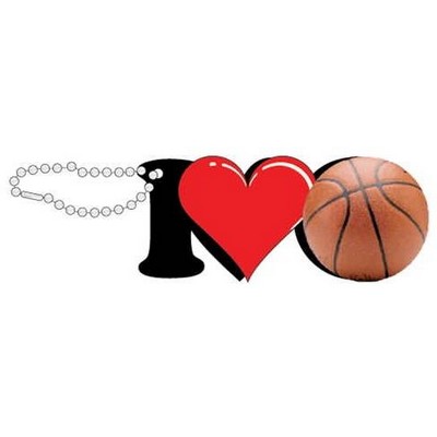 I Love Basketball Promotional Key Chain w/ Black Back (4 Square Inch)