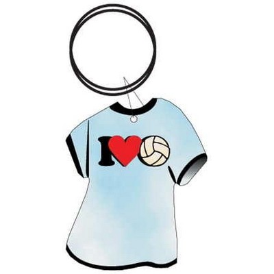 I Love Volleyball T-Shirt Key Chain w/Clear Mirrored Back (4 Square Inch)