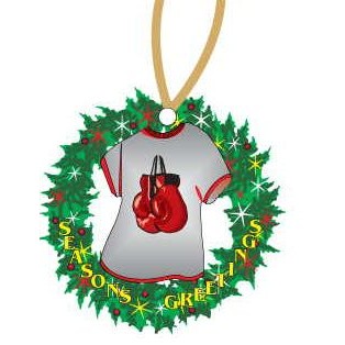 Boxing Glove T-Shirt Promotional Wreath Ornament w/ Black Back (4 Square Inch)