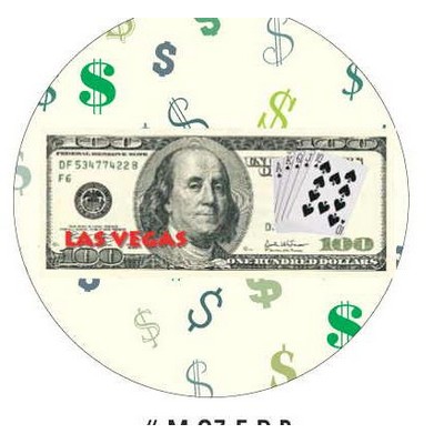 Las Vegas Royal Flush $100 Bill Round Badge w/ Bar Pin (2 1/2" Diameter)