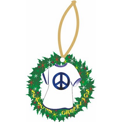 Peace Sign T-Shirt Promotional Wreath Ornament w/ Black Back (4 Square Inch)