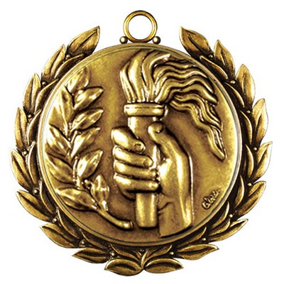 Regency Stock Medal w/ Wreath (Torch & Hand) 2 3/4"