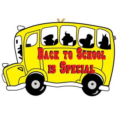 School Bus w/ Slogan Ornament w/ Mirrored Back (2 Square Inch)