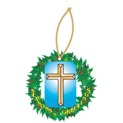 Gold Cross Promotional Wreath Ornament w/ Black Back (3 Square Inch)