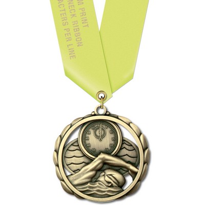 Swim ES Medal w/Satin Neck Ribbon (2 3/8")
