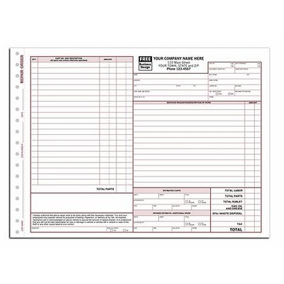 Order Forms - Auto Repair, State Clauses (3 Part)