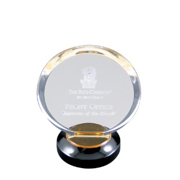 Round Gold Reflective Halo Acrylic Award w/ Black Base - 7" Diameter