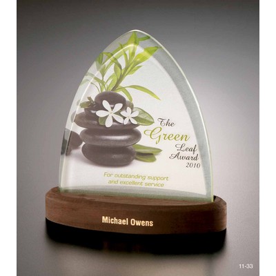 Green Leaf Acrylic Award w/ Wood Base