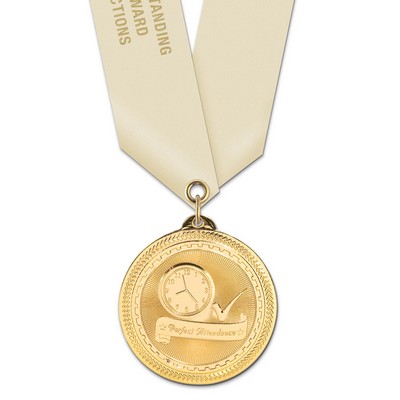 Perfect Attendance Brite Laser Medal w/Satin Neck Ribbon (2")