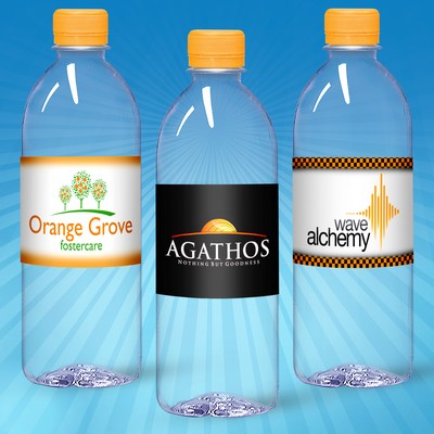 16.9 Oz. Custom Labeled Water in Clear "Bullet" Bottle w/Tangerine Yellow Cap