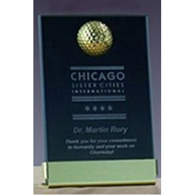 Gold Golf Smoked Glass Plaque w/Base (6"x8.5")