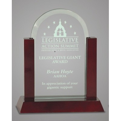 8" Premier Arched Glass Award w/Mahogany Base