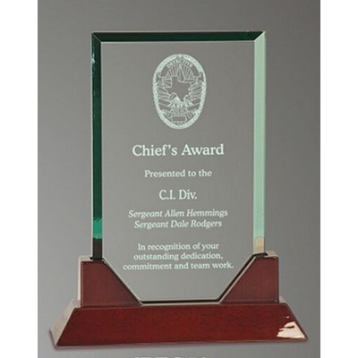 9¾" Premier Rectangle Jade Glass Award w/Piano Finish Base