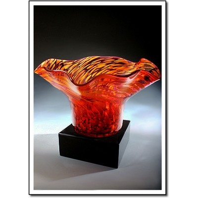Ruby Rain Art Glass Bowl w/ Marble Base (8.5"x6.5")
