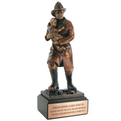 11 ½" Bronze Electroplated Firefighter & Child Trophy