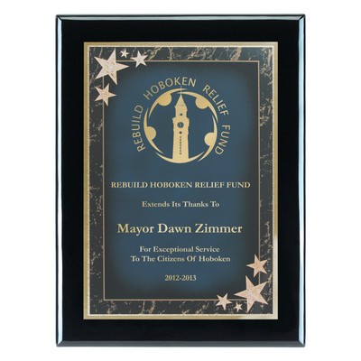 Plaque - 7"x9" Jet Black Wall Plaque with Blue Corner Star Plate (5"x7")