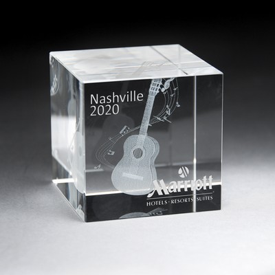 3D Etched Crystal Cube (Large)